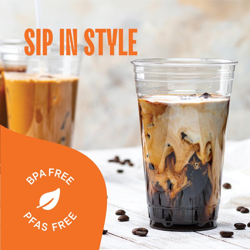 Stack Man أكواب بلاستيكية شفافة سعة 24 أونصة مع غطاء فتحة للشفاطة - 100 مجموعة - Image 3